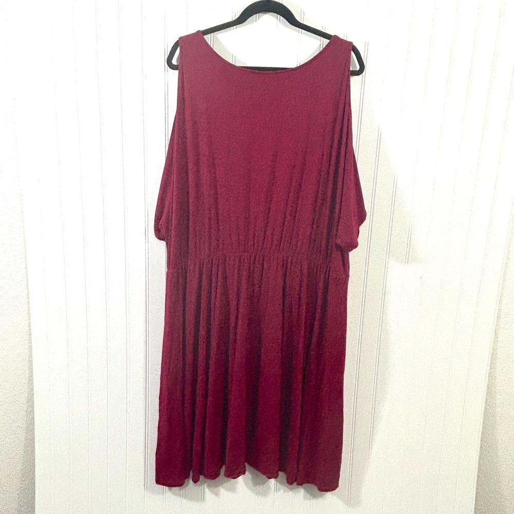 Torrid Cold Shoulder Jersey Skater Dress Tie Sleeve 3X Red Wine Swing Soft - Picture 6 of 6